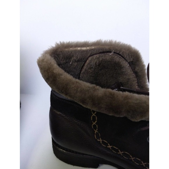 Bally Boots Womens Size 6 Makila Brown Leather Fur Lined Lace Up Winter Shoes - Picture 9 of 10